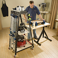 man using rocklers clamp storage rack