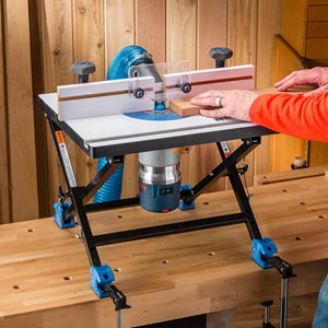 person routing on benchtop router table